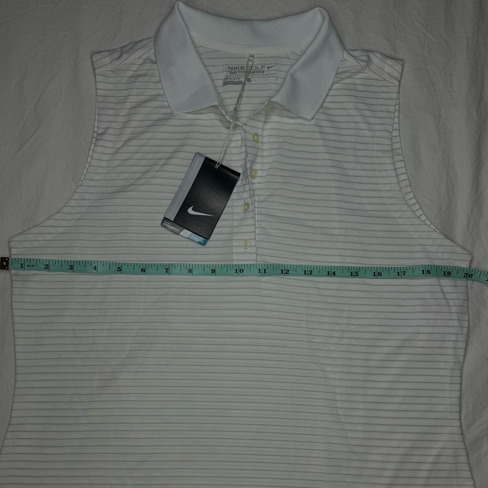 NWT - NIKE Golf Polo Tour Performance DriFIT Sleeveless White Striped Large Logo - Picture 9 of 10